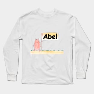 Abel name. Personalized gift for birthday your friend. Cat character holding a banner Long Sleeve T-Shirt